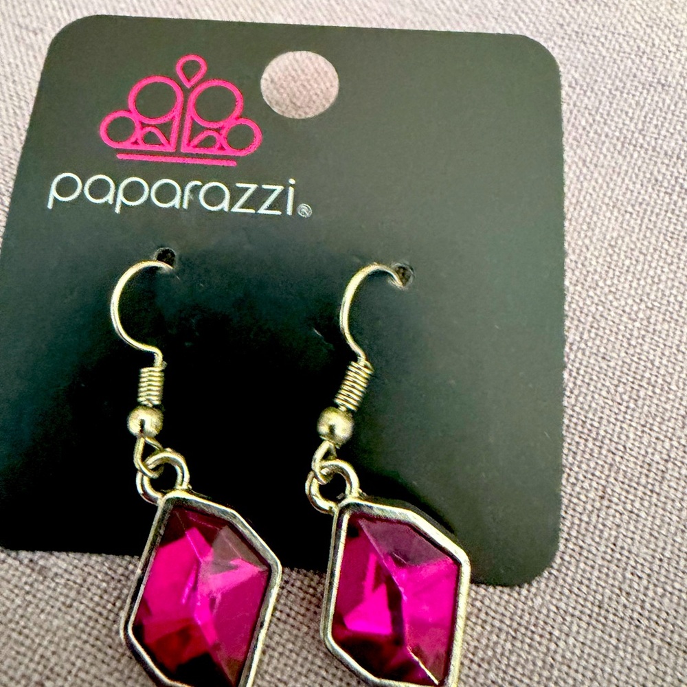 Paparazzi Pink and Silver Geometric Drop Earrings